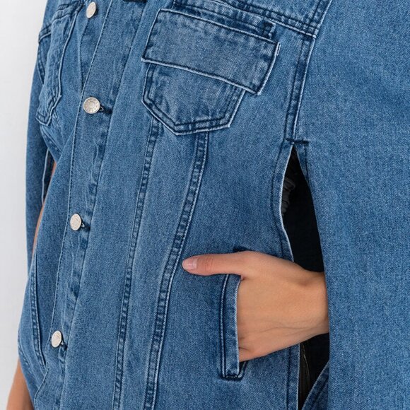 AKIRA 'DON'T TALK LOUD' DENIM TRENCH PONCHO - O/S - NWT - Picture 4 of 9